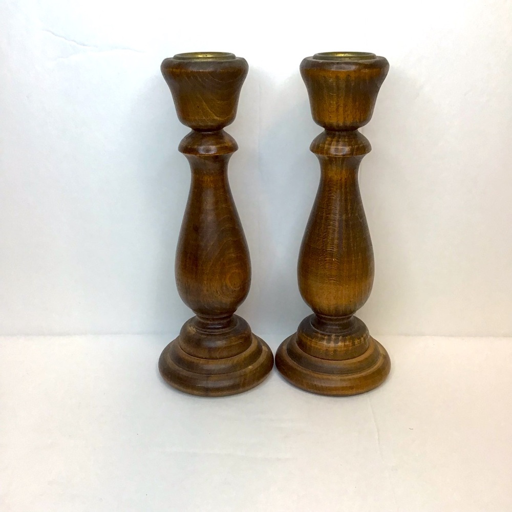 VINTAGE Cottagecore Boho Wood Candlestick Set - Picture 4 of 8